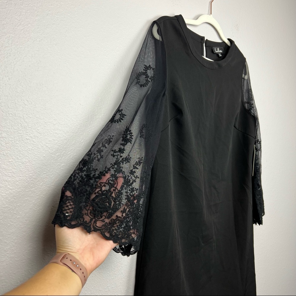 Lulu's Black Lace Sleeve Shift Dress - Picture 2 of 9